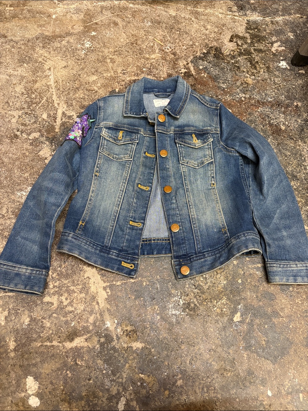 Crewcuts Girls Denim Jacket with Purple Sequin Patch